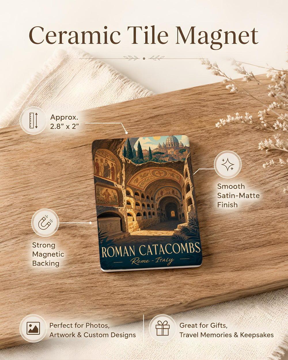 Roman Catacombs Fridge Magnet, Underground Tunnels & Ancient Burial Chambers Souvenir Magnet, Rome Italy Historical Site Magnet
