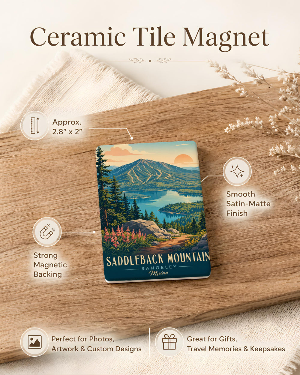 Saddleback Mountain Fridge Magnet, Mountain Landscape Souvenir Magnet, Outdoor Adventure Nature Travel Keepsake Magnet