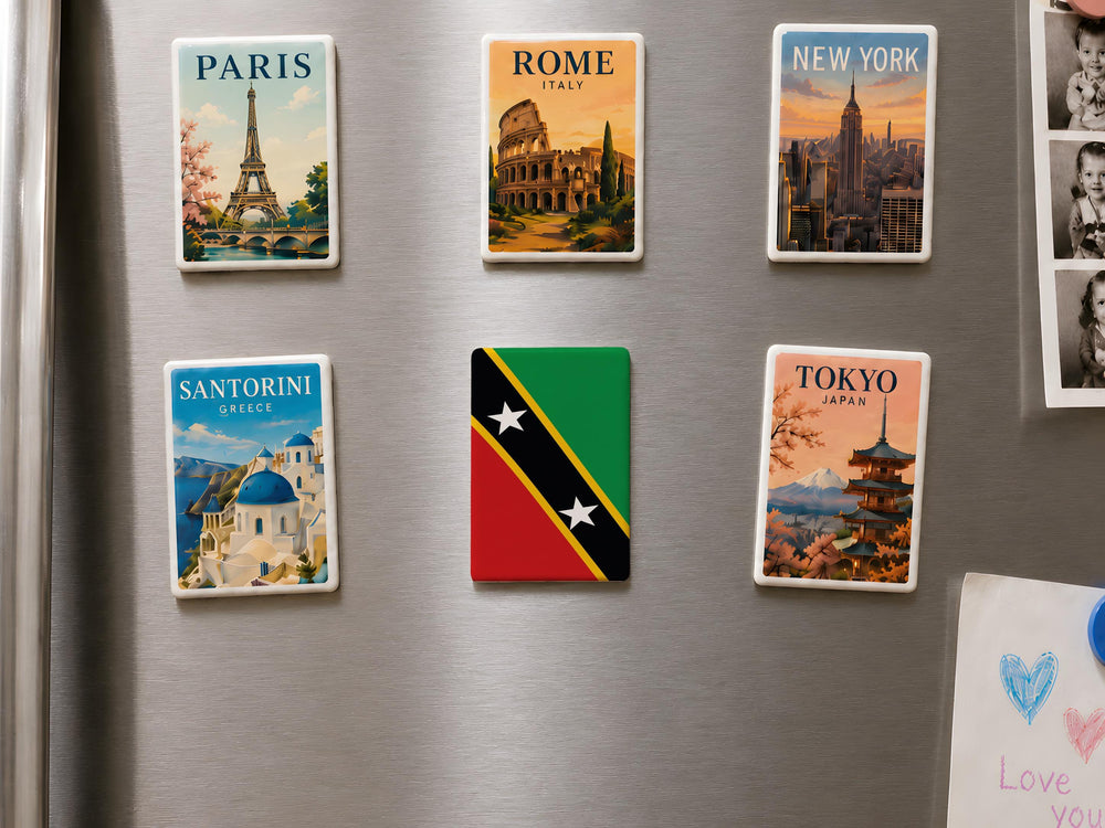 Saint Kitts and Nevis Flag Fridge Magnet, Caribbean Island Souvenir Magnet, Saint Kitts Nevis Travel Gift, Flag Magnet