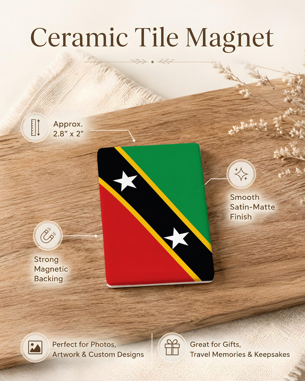 Saint Kitts and Nevis Flag Fridge Magnet, Caribbean Island Souvenir Magnet, Saint Kitts Nevis Travel Gift, Flag Magnet