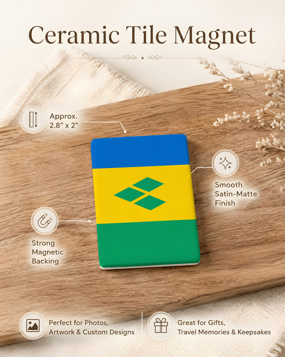 Saint Vincent and the Grenadines Flag Fridge Magnet, Caribbean Island Nation Souvenir Magnet, SVG Flag Magnet Gift