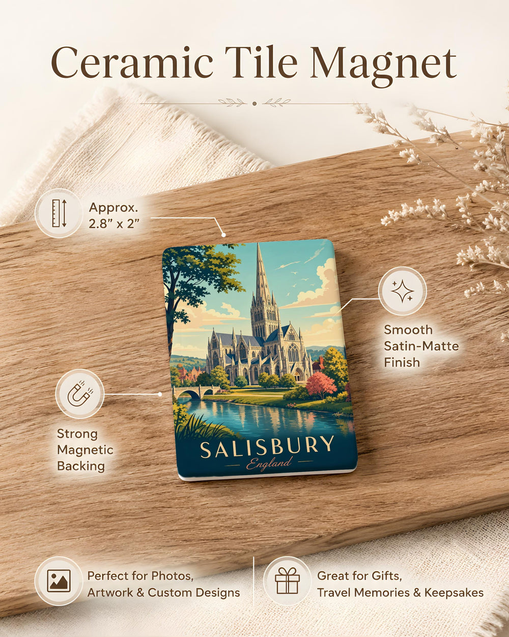 Salisbury Cathedral Fridge Magnet, England Cathedral Landmark Souvenir Magnet, Wiltshire Travel Keepsake Magnet