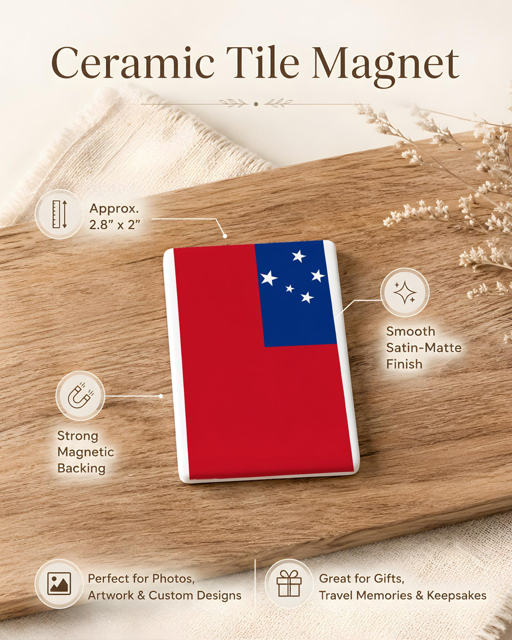 Samoa Flag Fridge Magnet, Samoa National Flag Magnet, Samoan Pride Kitchen Magnet, Samoa Souvenir Refrigerator Magnet