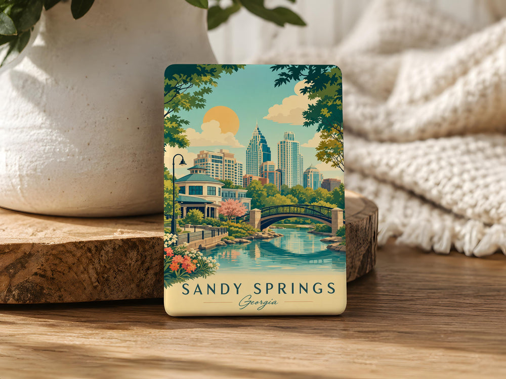 Sandy Springs Fridge Magnet, Sandy Springs Georgia Souvenir Magnet, City Landmark Travel Keepsake Refrigerator Magnet