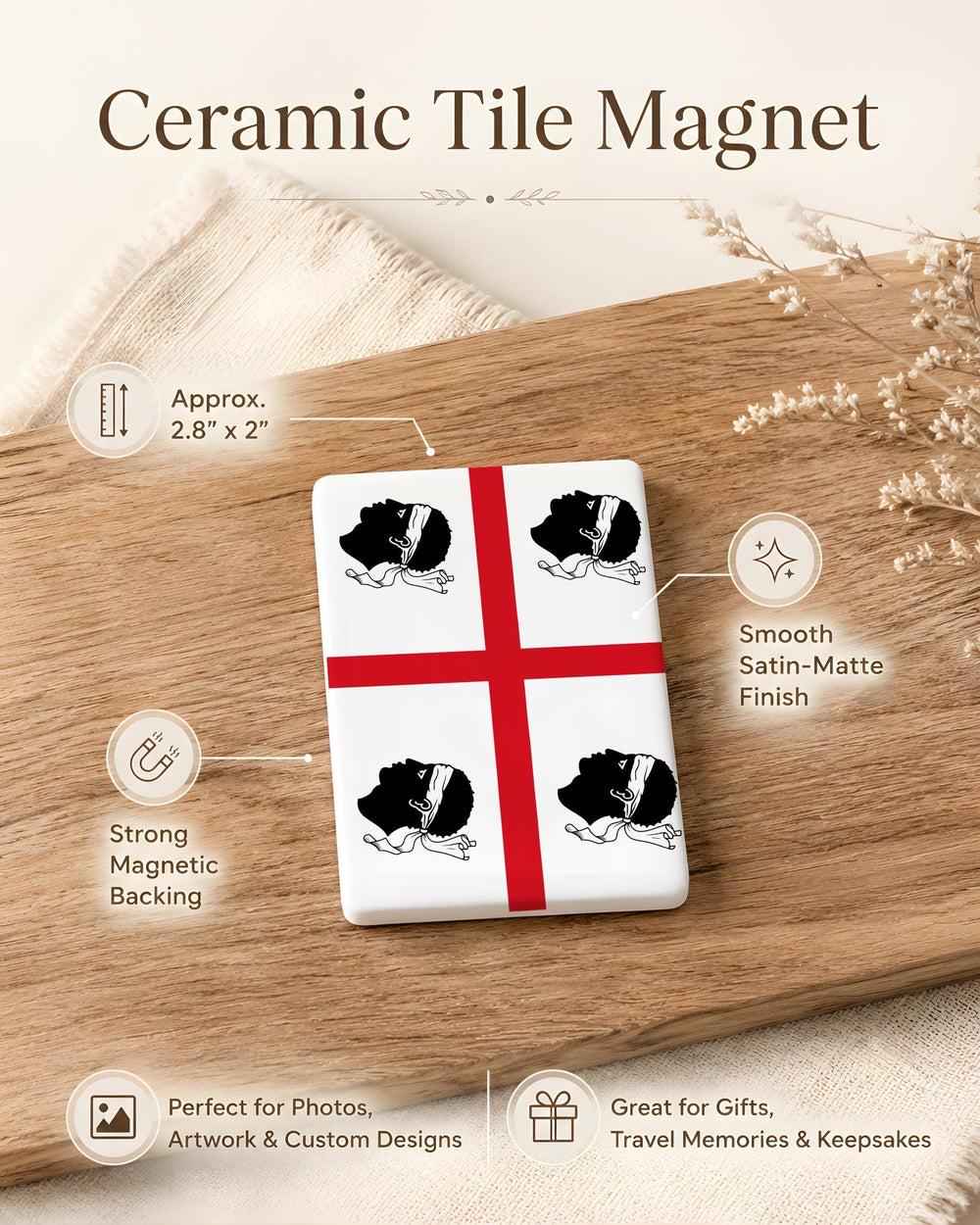 Sardinia Flag Fridge Magnet, Sardegna Island Symbol Souvenir Magnet, Italy Travel Keepsake Magnet