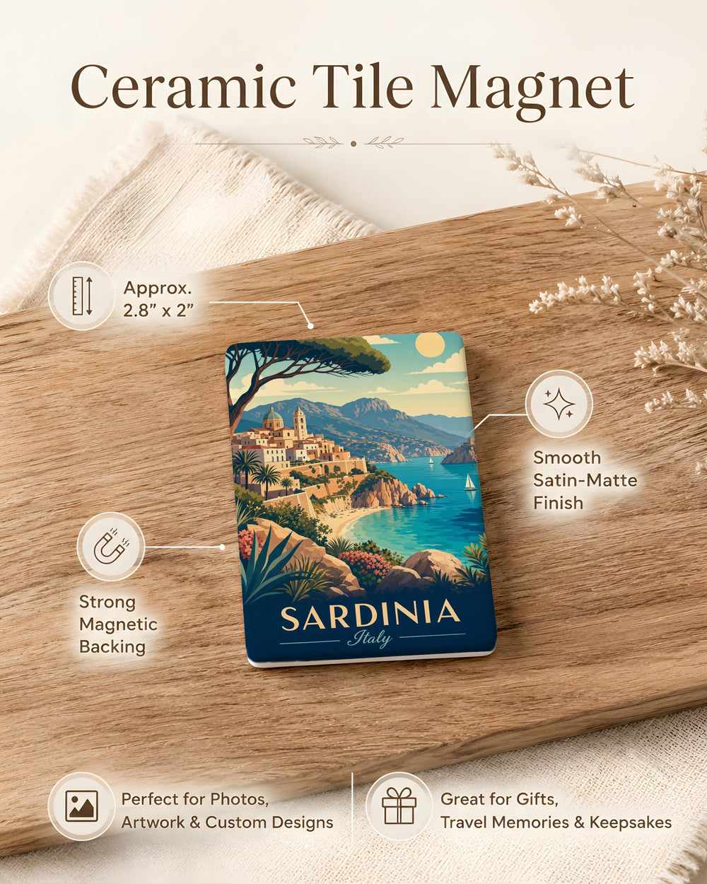 Sardinia Region Fridge Magnet, Sardegna Italy Map Souvenir, Italian Island Travel Keepsake, Mediterranean Destination Magnet