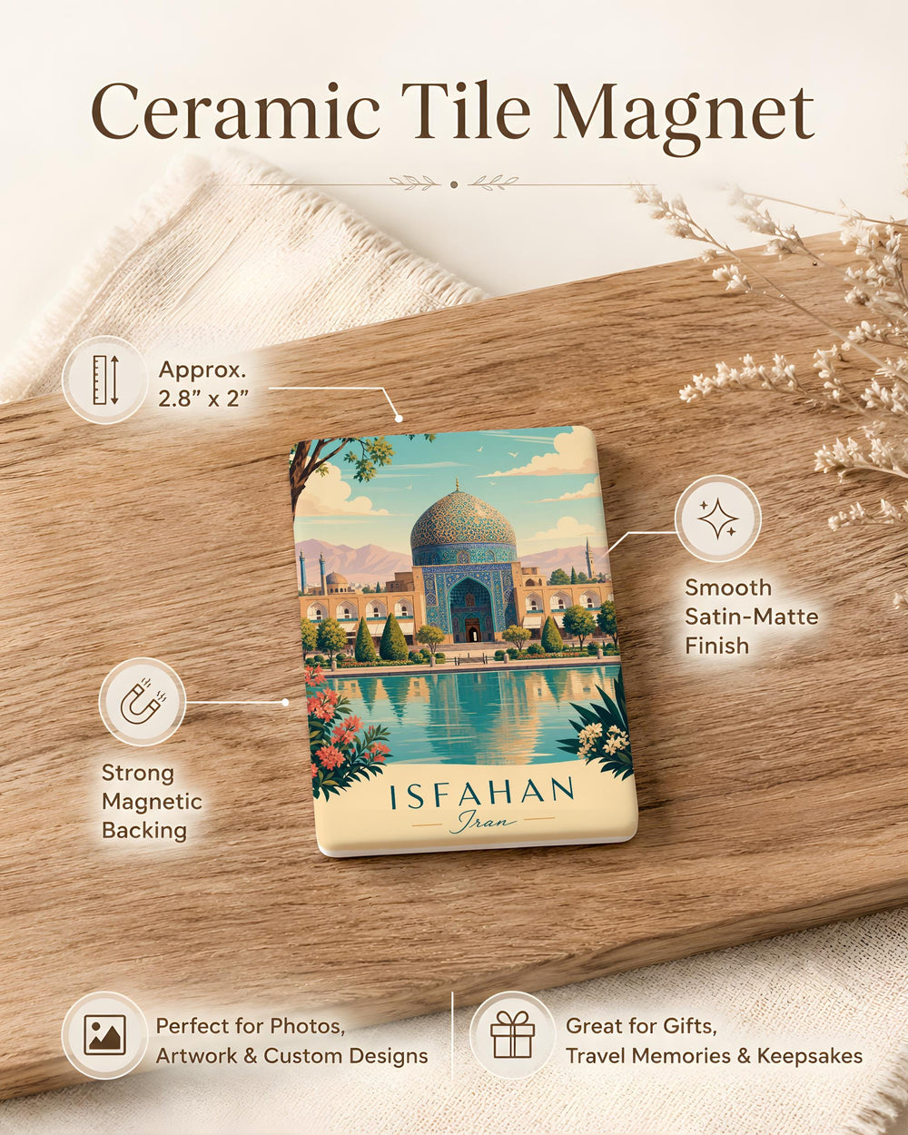 Sheikh Lotfollah Mosque Fridge Magnet, Isfahan Iran Souvenir Magnet, Persian Architecture Landmark Kitchen Magnet