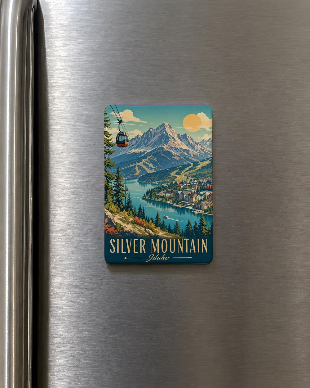 Silver Mountain Fridge Magnet, Mountain Peak Landscape Souvenir Magnet, Outdoor Adventure Nature Decor Magnet