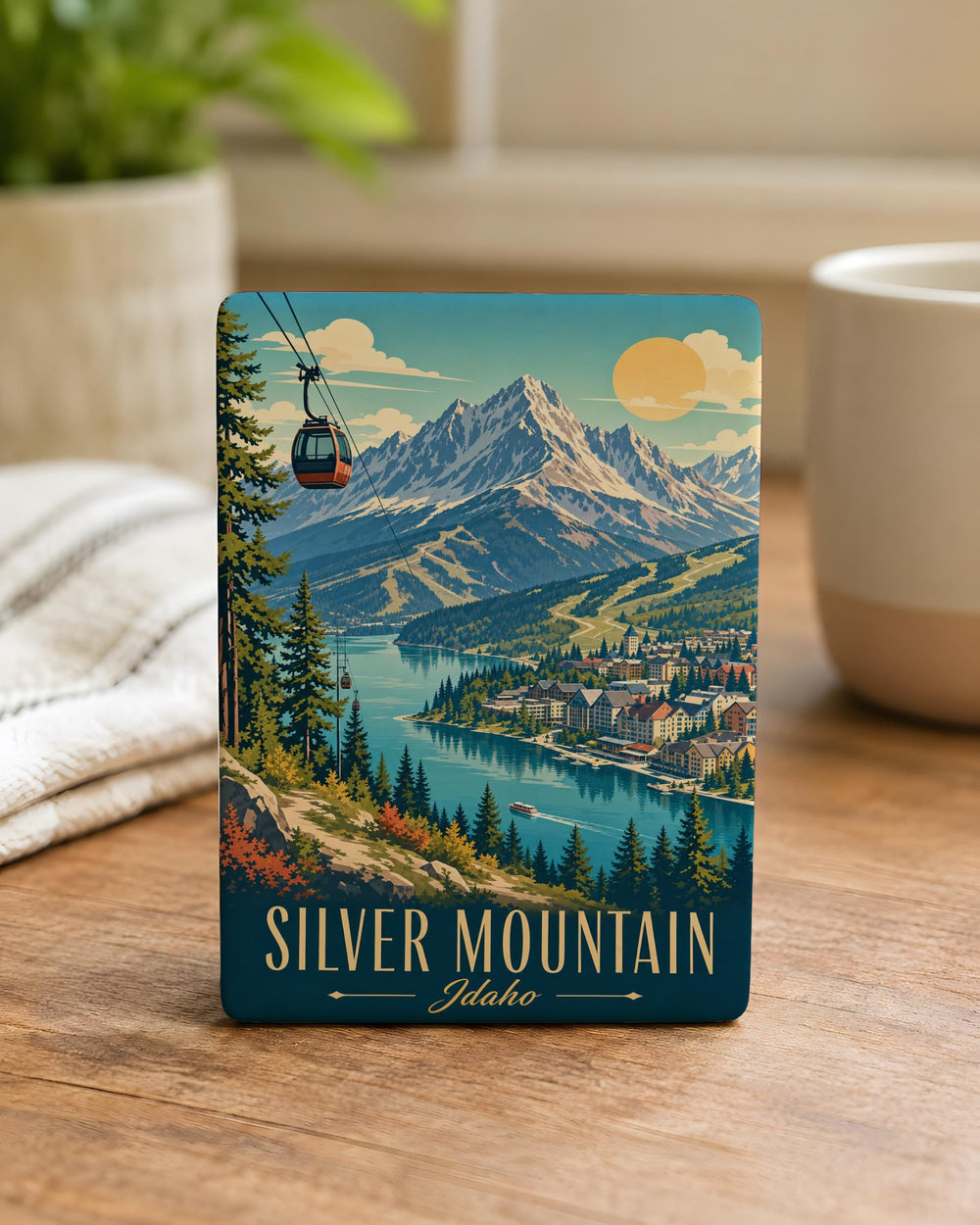 Silver Mountain Fridge Magnet, Mountain Peak Landscape Souvenir Magnet, Outdoor Adventure Nature Decor Magnet