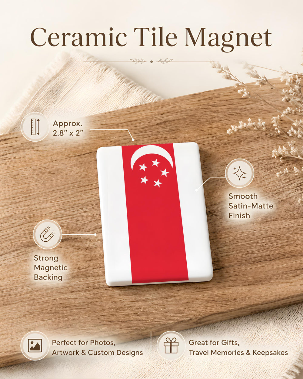 Singapore Flag Fridge Magnet, Singapore Souvenir Magnet, Singapore Travel Gift, National Flag Magnet, Singapore Keepsake Magnet