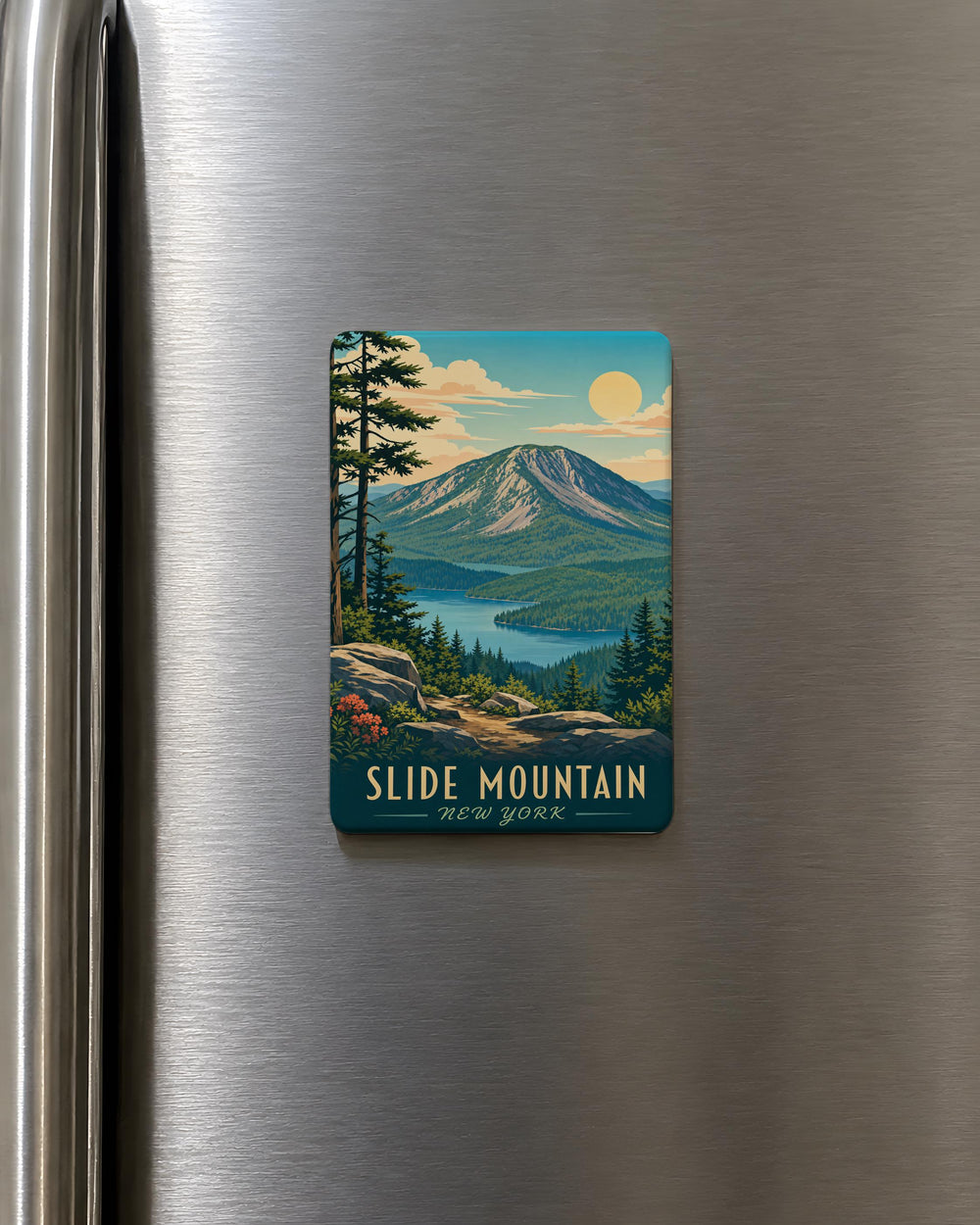 Slide Mountain Fridge Magnet, Mountain Peak Landscape Souvenir Magnet, Hiking Nature Outdoors Gift