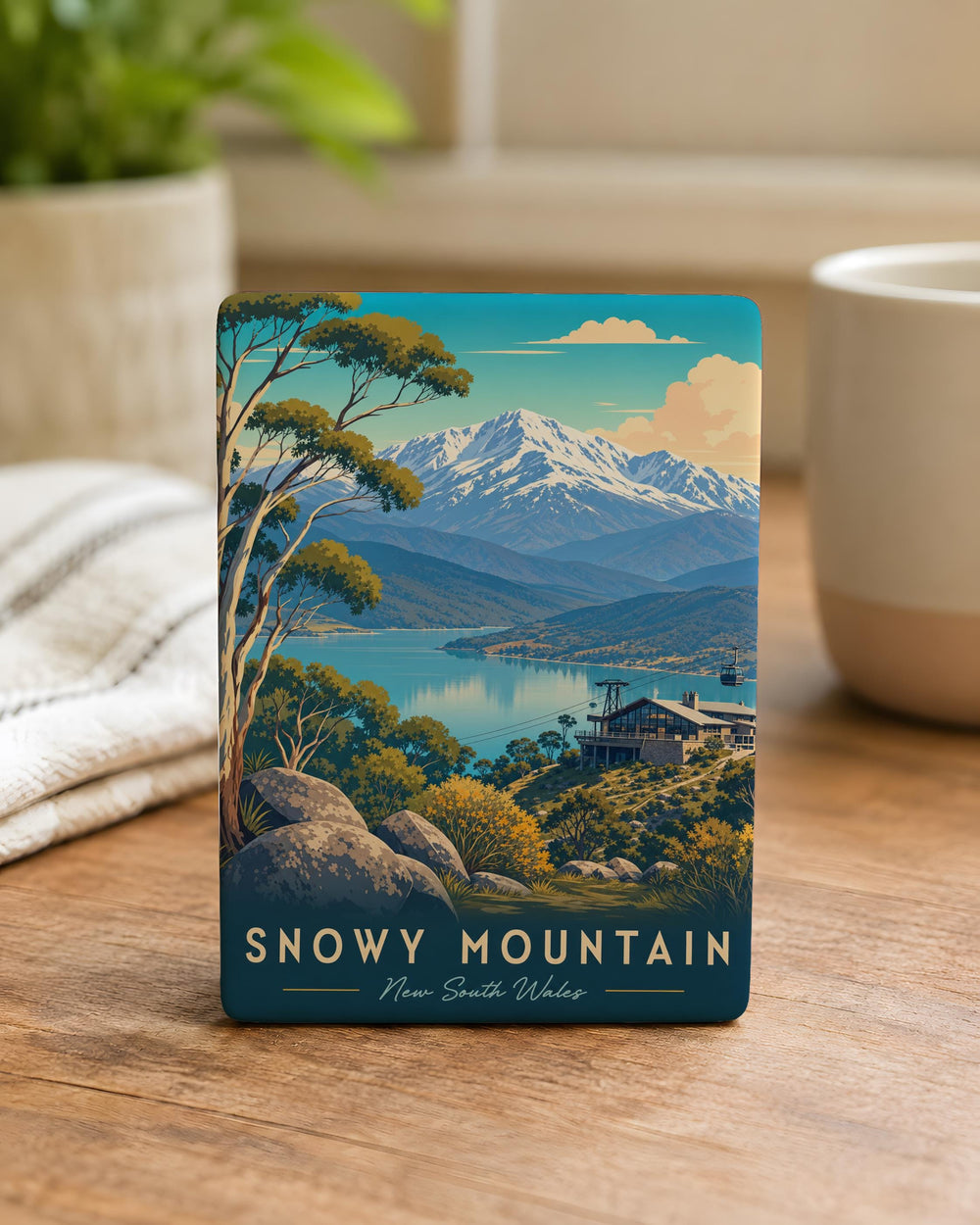 Snowy Mountain Fridge Magnet, Winter Peak Landscape Magnet, Alpine Mountain Souvenir Magnet, Cabin and Pine Trees Magnet