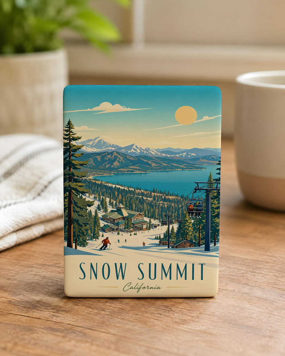 Snow Summit Mountain Fridge Magnet, Snowy Peak Summit Souvenir Magnet, Winter Mountain Landscape Refrigerator Magnet