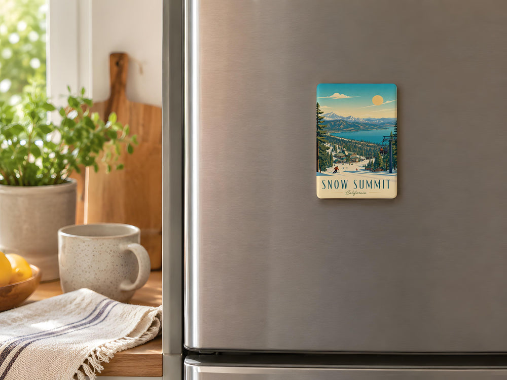 Snow Summit Mountain Fridge Magnet, Snowy Peak Summit Souvenir Magnet, Winter Mountain Landscape Refrigerator Magnet