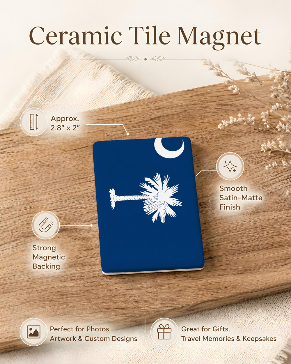 South Carolina State Flag Fridge Magnet, South Carolina Souvenir Magnet, Palmetto Tree and Crescent Moon Magnet, SC Gift