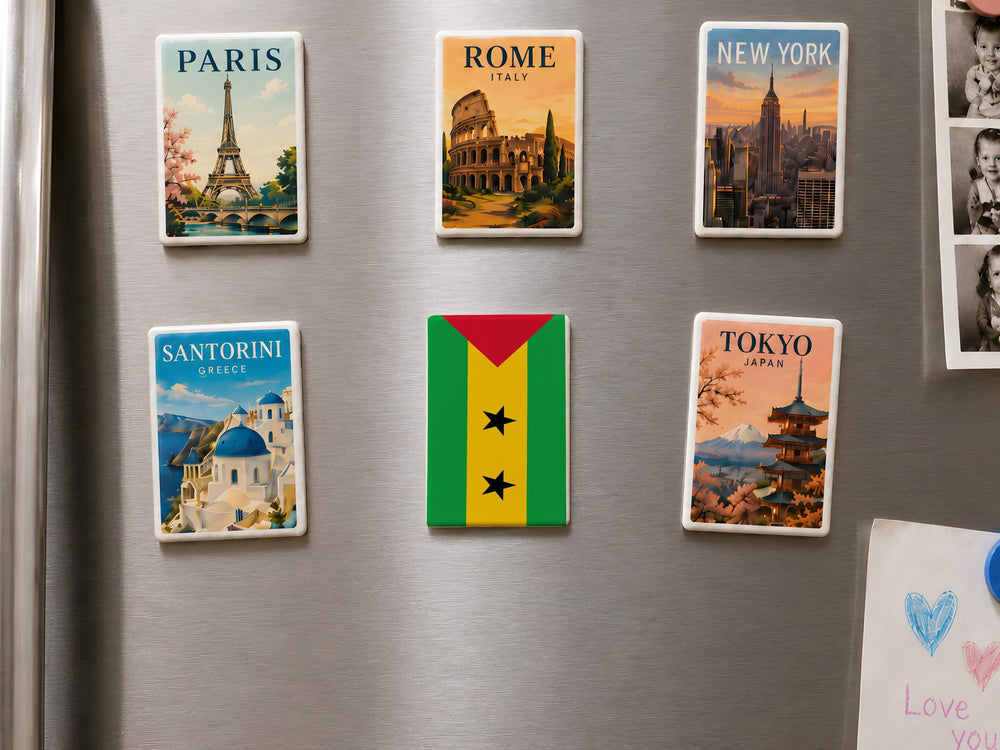 São Tomé and Príncipe Flag Fridge Magnet, Island Nation Souvenir Magnet, Travel Gift, Flag Collector Magnet