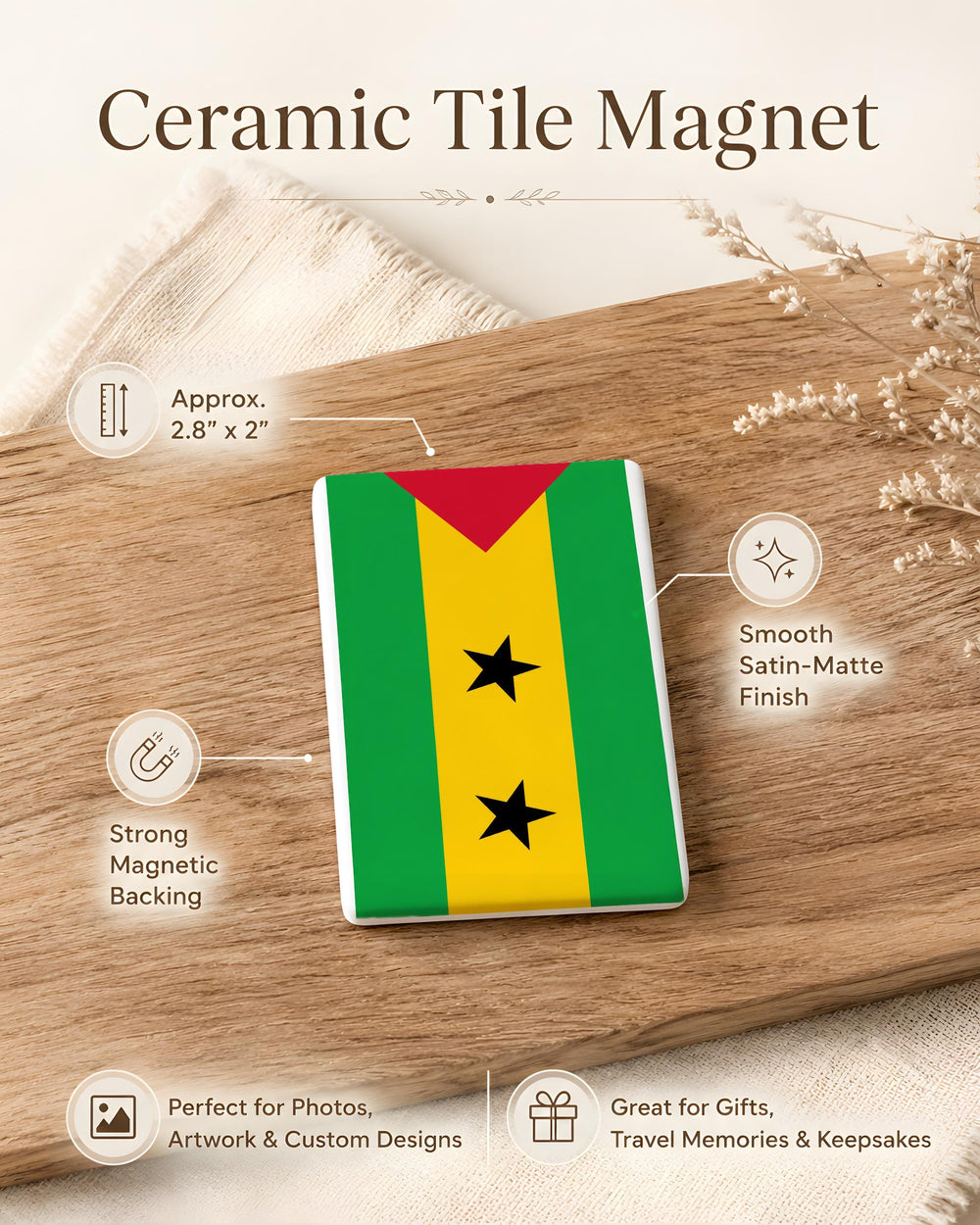 São Tomé and Príncipe Flag Fridge Magnet, Island Nation Souvenir Magnet, Travel Gift, Flag Collector Magnet