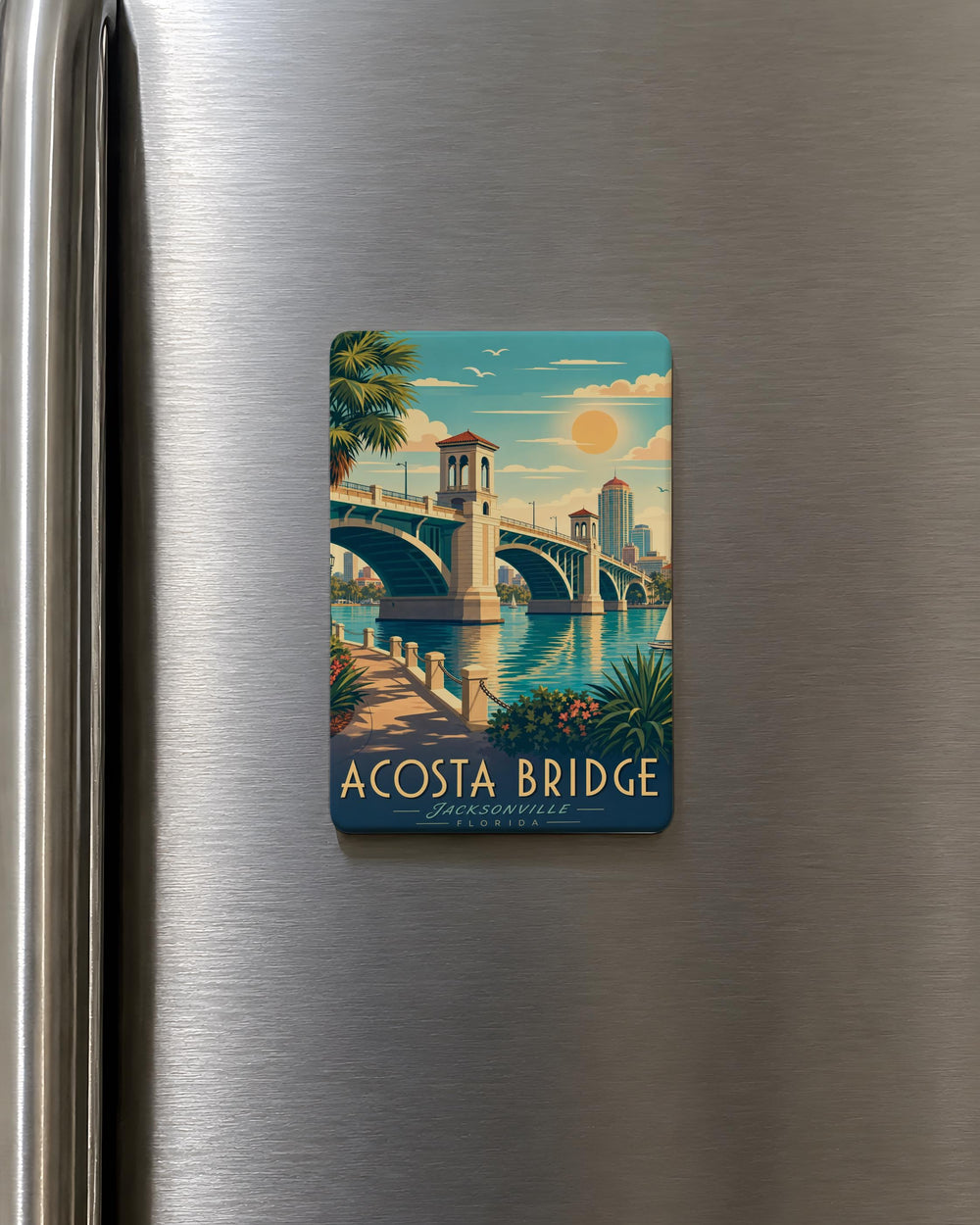 Acosta Bridge Fridge Magnet, Jacksonville Florida Landmark Souvenir, St Johns River Bridge Travel Keepsake Magnet