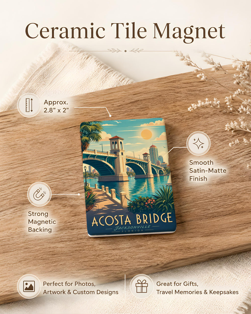 Acosta Bridge Fridge Magnet, Jacksonville Florida Landmark Souvenir, St Johns River Bridge Travel Keepsake Magnet