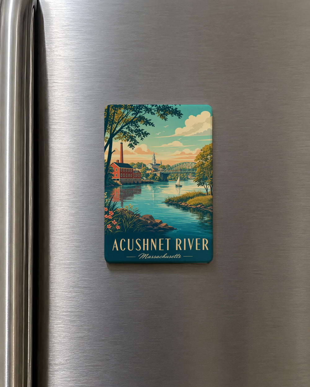 Acushnet River Fridge Magnet, Acushnet River Massachusetts Souvenir Magnet, River Landmark Keepsake Magnet