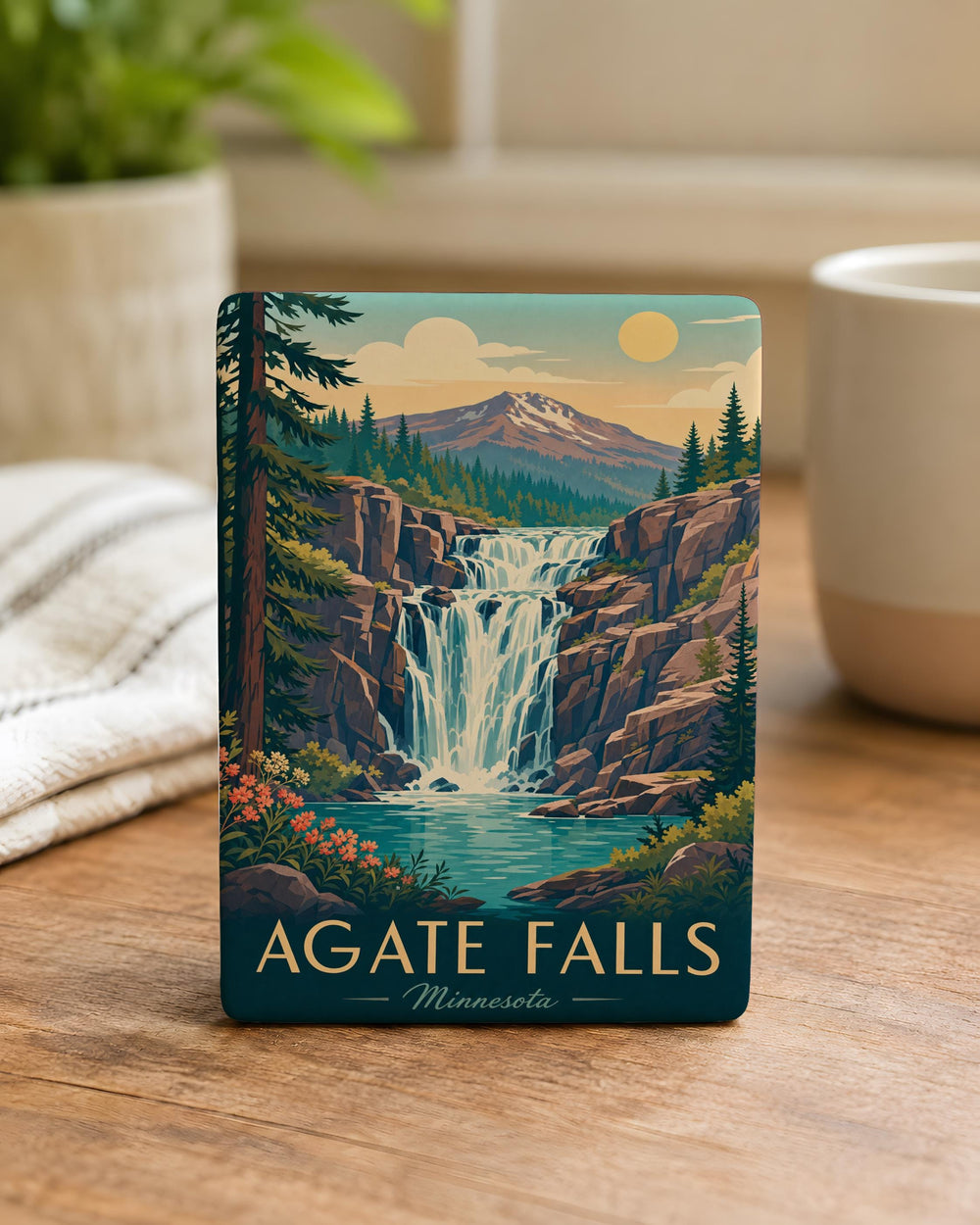 Agate Falls Fridge Magnet, Waterfall Souvenir Magnet, Michigan Upper Peninsula Nature Travel Gift