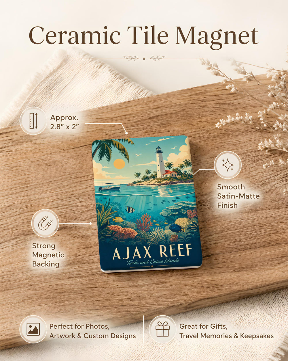 Ajax Reef Fridge Magnet, Coral Reef Ocean Scene Magnet, Tropical Sea Life Souvenir Magnet, Coastal Beach Decor Magnet