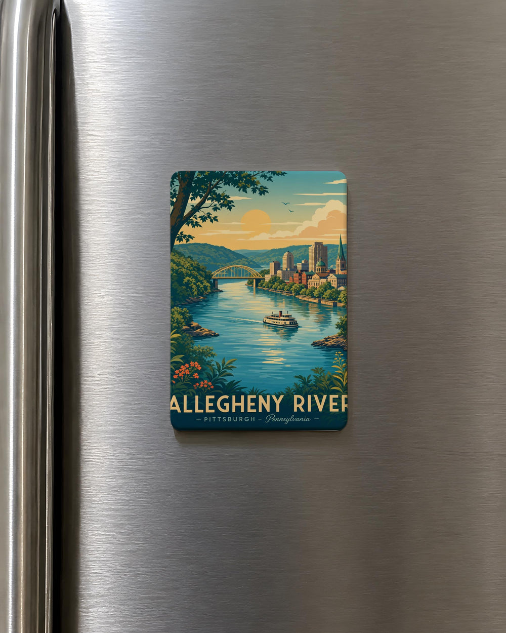 Allegheny River Fridge Magnet, Pennsylvania River Landmark Souvenir, Pittsburgh Area Travel Keepsake Magnet