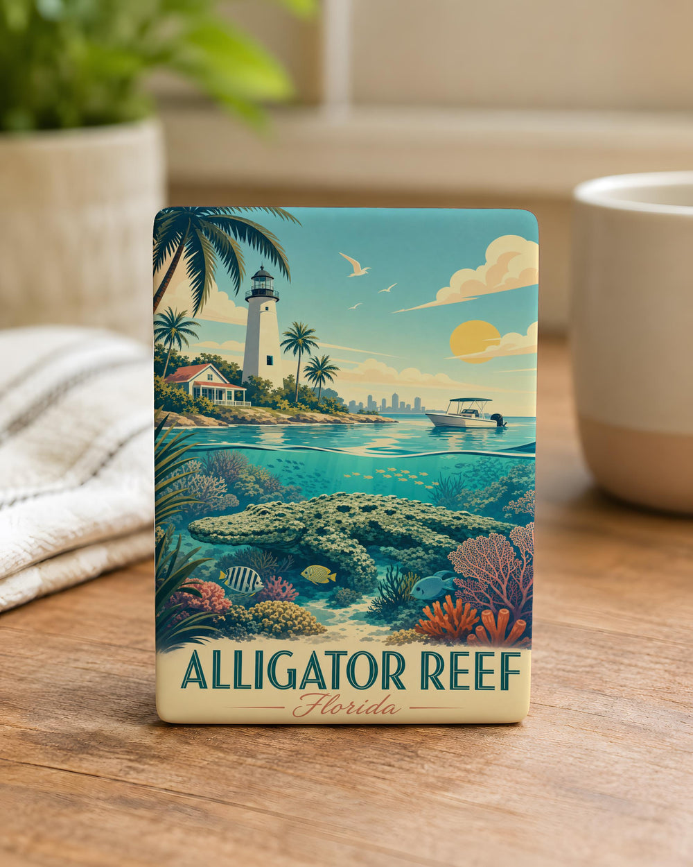 Alligator Reef Fridge Magnet, Florida Keys Lighthouse Souvenir, Coastal Ocean Landmark Magnet, Beach Vacation Gift