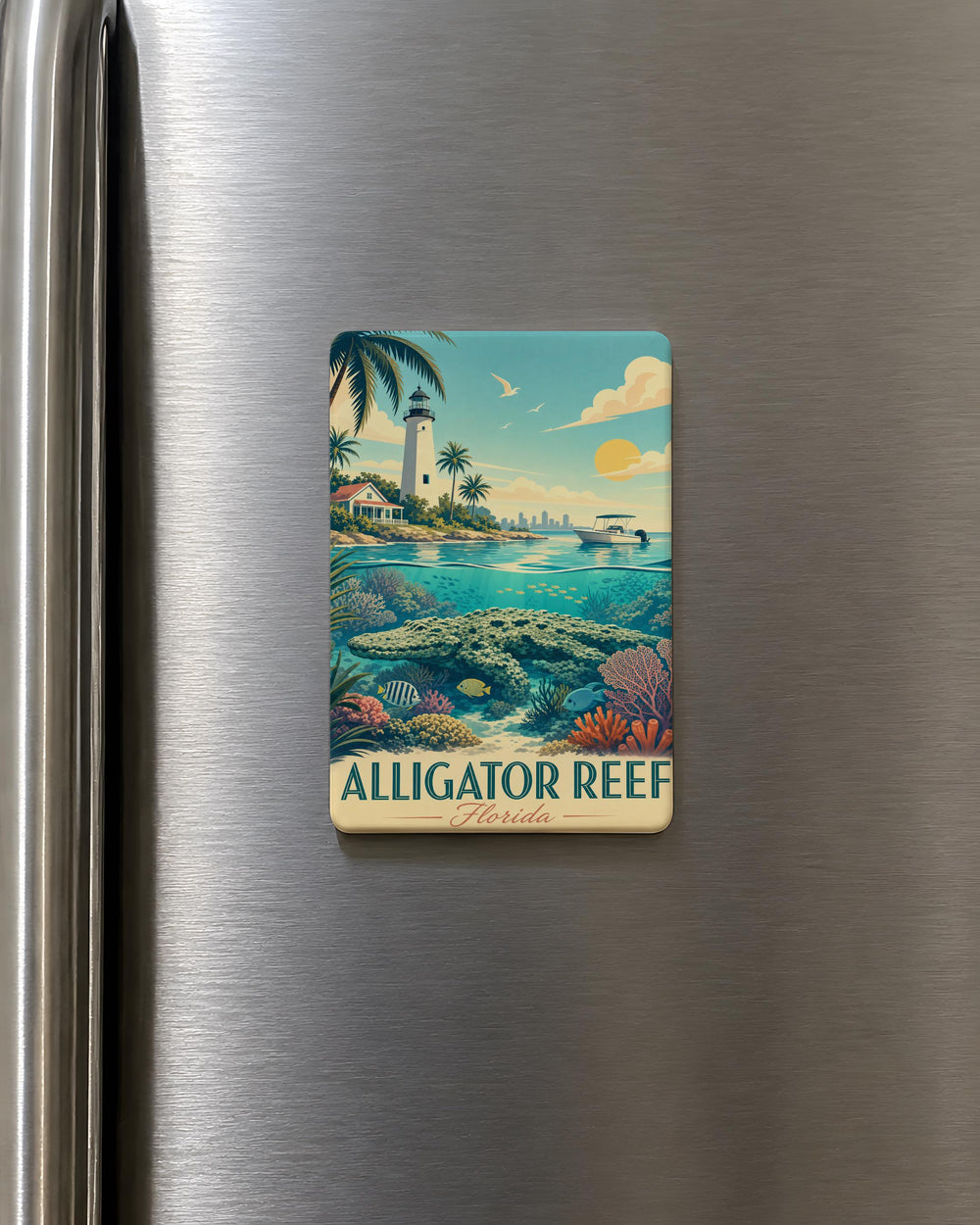 Alligator Reef Fridge Magnet, Florida Keys Lighthouse Souvenir, Coastal Ocean Landmark Magnet, Beach Vacation Gift