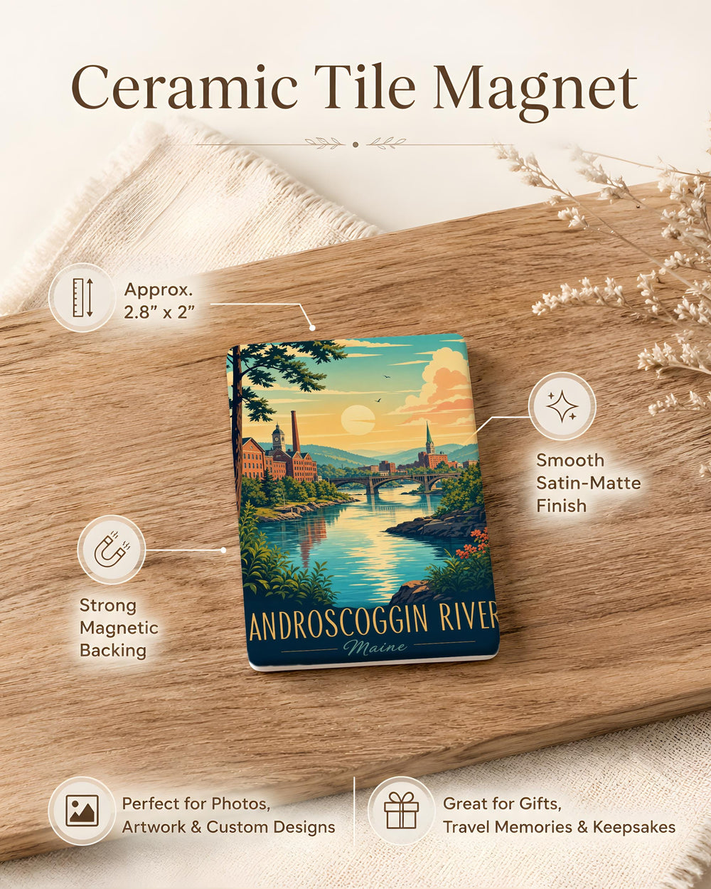 Androscoggin River Fridge Magnet, Maine River Souvenir Magnet, Androscoggin River Keepsake, Nature Travel Gift