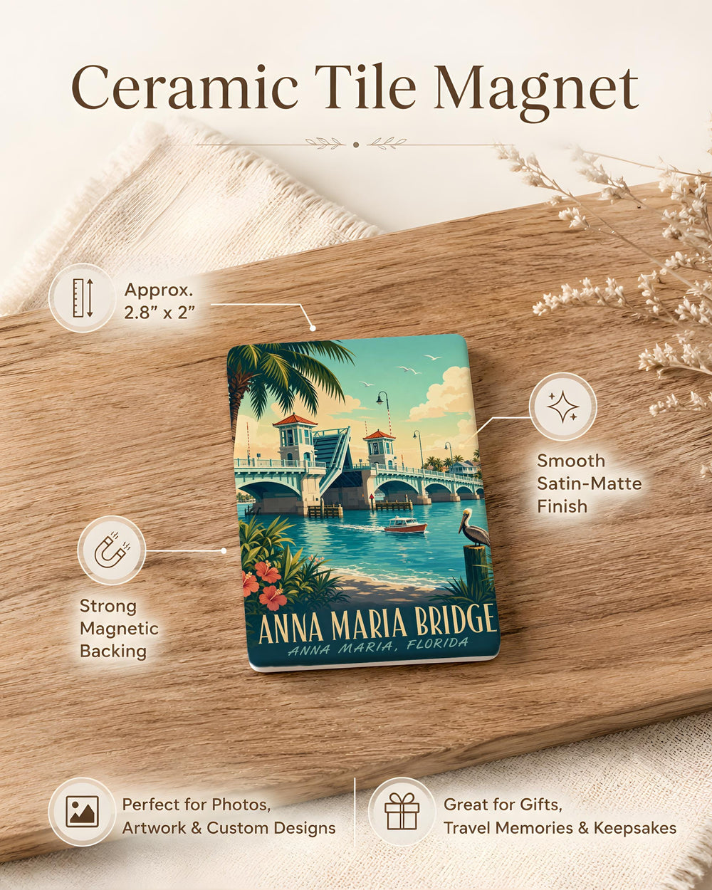 Anna Maria Bridge Fridge Magnet, Anna Maria Island Florida Souvenir, Coastal Bridge Landmark Magnet, Beach Vacation Keepsake