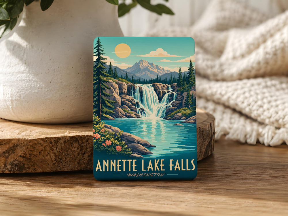 Annette Lake Falls Fridge Magnet, Waterfall Mountain Lake Scenic Souvenir Magnet, Washington Hiking Destination Magnet