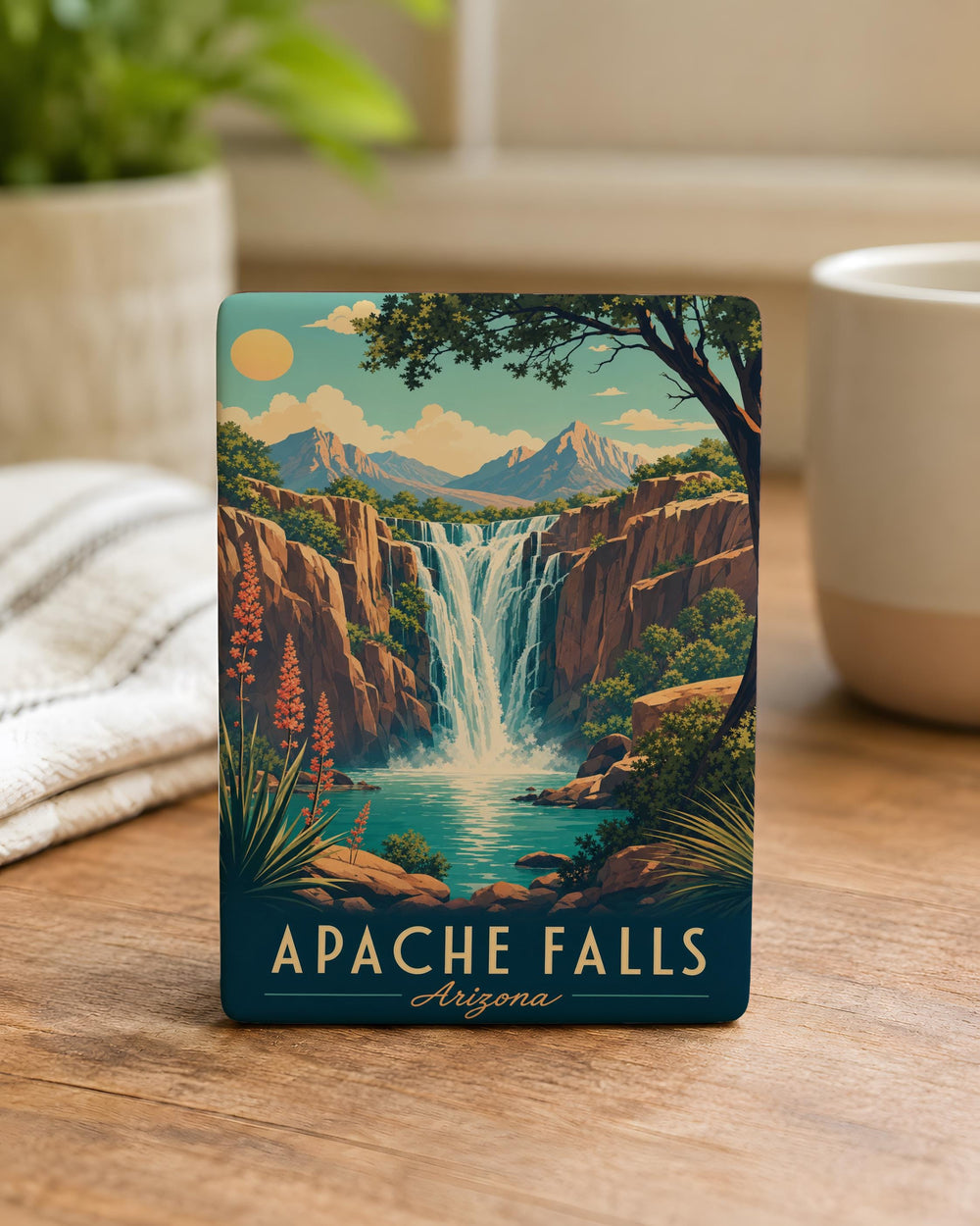 Apache Falls Fridge Magnet, Arizona Waterfall Souvenir, White Mountains Nature Landmark Keepsake Magnet