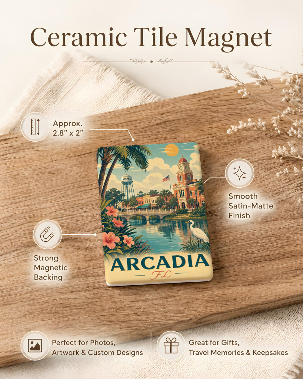 Arcadia Florida Fridge Magnet, Arcadia FL Souvenir Magnet, Small Town Florida Travel Gift, USA City Landmark Keepsake Magnet