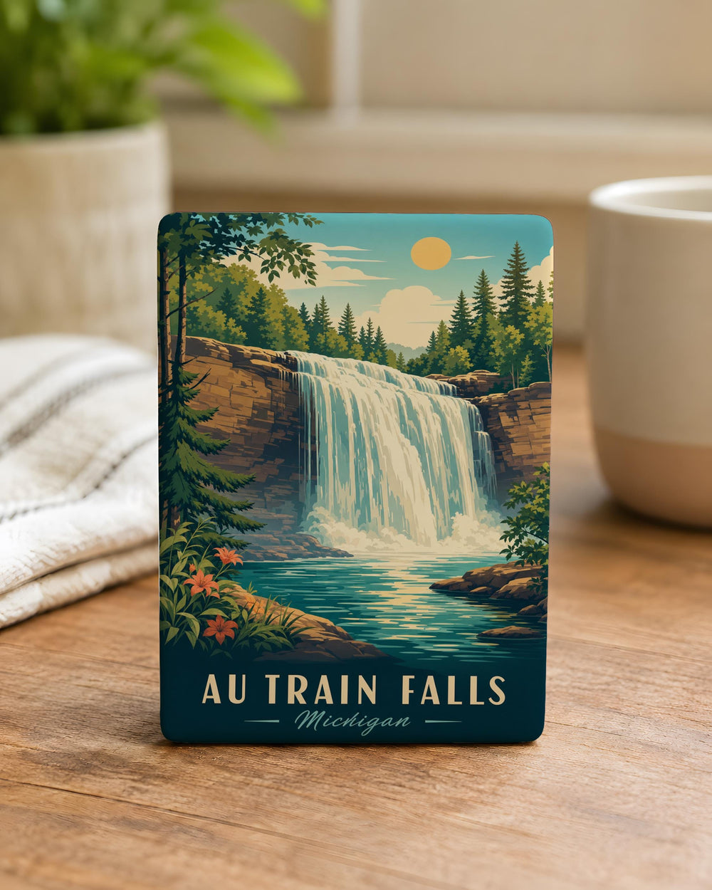 Au Train Falls Fridge Magnet, Michigan Waterfall Souvenir Magnet, Upper Peninsula Nature Travel Keepsake Magnet