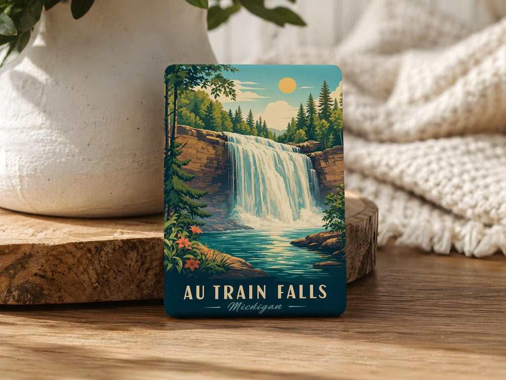 Au Train Falls Fridge Magnet, Michigan Waterfall Souvenir Magnet, Upper Peninsula Nature Travel Keepsake Magnet