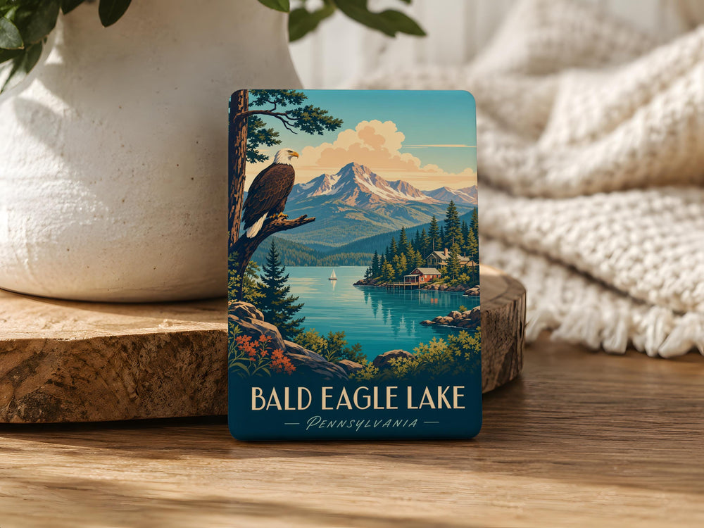 Bald Eagle Lake Fridge Magnet, Bald Eagle on Lakeside Nature Scene Magnet, Wildlife Lake Souvenir Magnet, Cabin Lake Decor Magnet