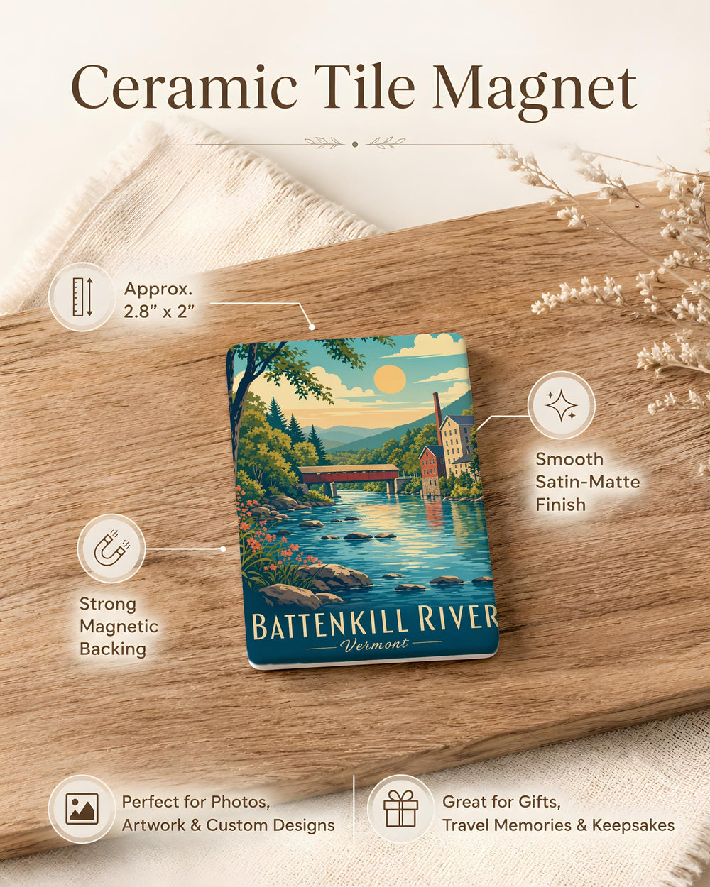 Battenkill River Fridge Magnet, Battenkill River Vermont Souvenir Magnet, River Landscape Travel Keepsake Magnet