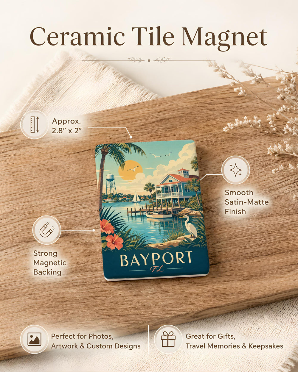 Bayport Florida Fridge Magnet, Bayport FL Souvenir Magnet, Coastal Gulf Town Travel Keepsake Refrigerator Magnet