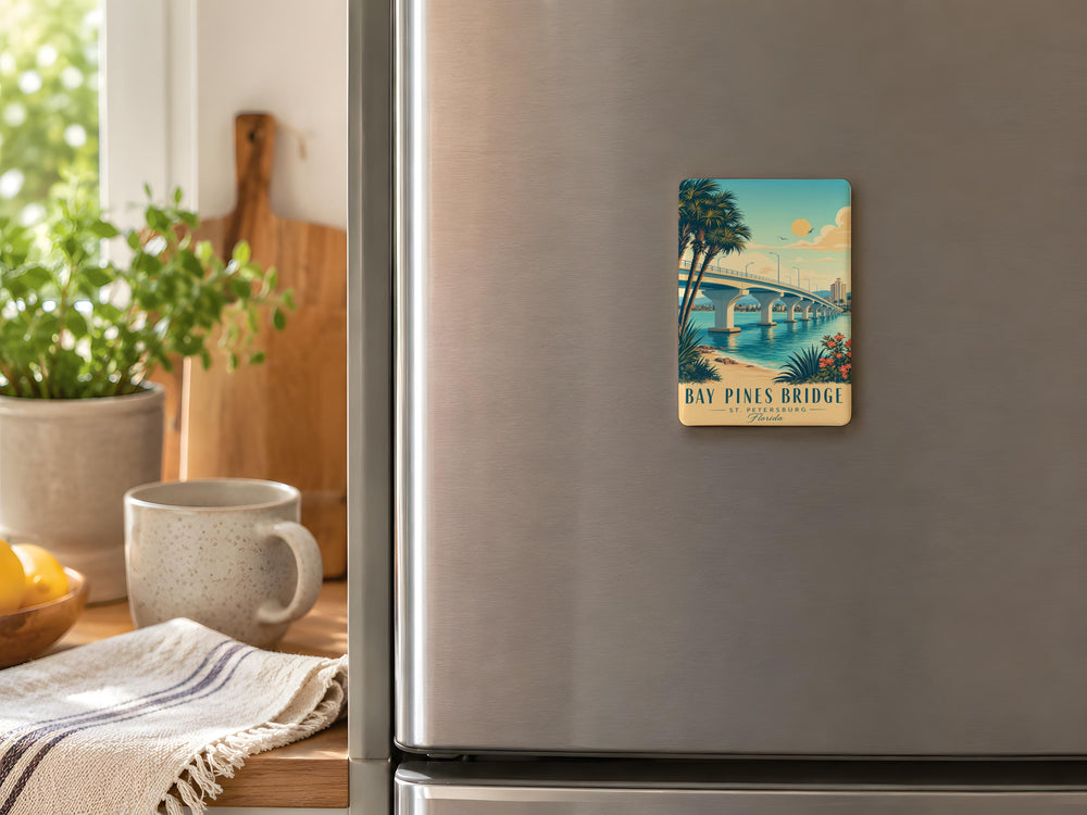 Bay Pines Bridge Fridge Magnet, Bay Pines Landmark Souvenir Magnet, Coastal Bridge Travel Keepsake Magnet
