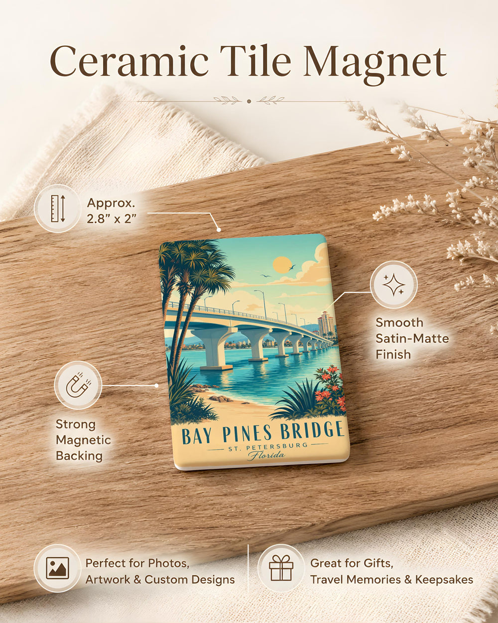 Bay Pines Bridge Fridge Magnet, Bay Pines Landmark Souvenir Magnet, Coastal Bridge Travel Keepsake Magnet