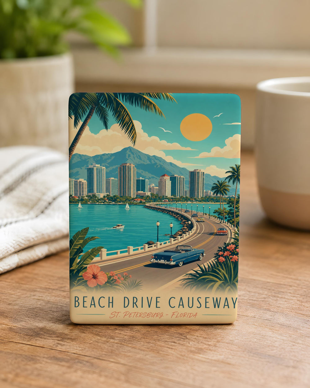Beach Drive Causeway Fridge Magnet, Coastal Causeway Road Scene Souvenir, Beachfront Drive Travel Keepsake Magnet