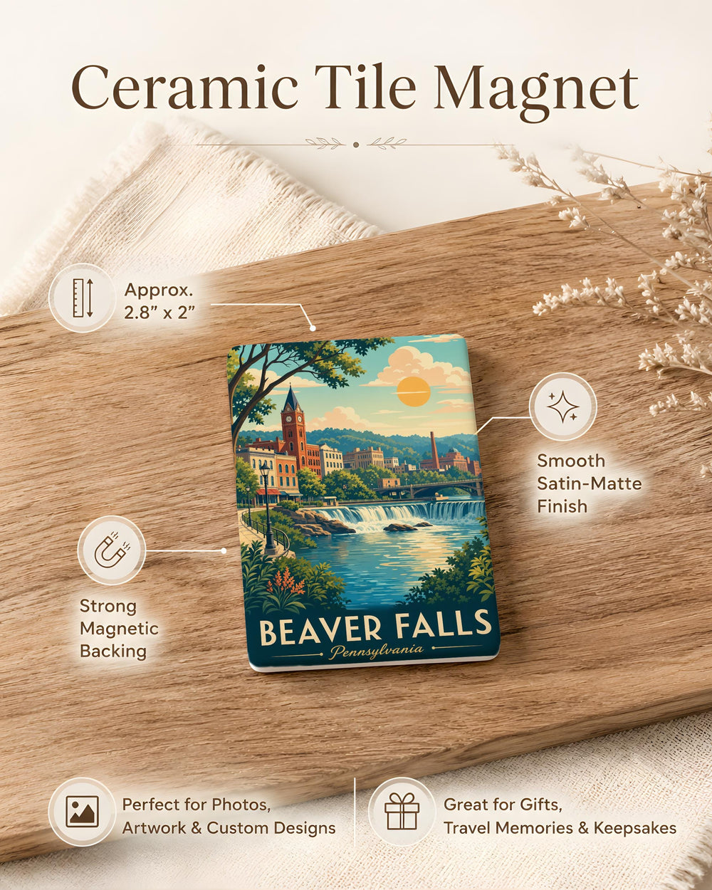 Beaver Falls Fridge Magnet, Beaver Falls Souvenir Magnet, Pennsylvania Travel Keepsake, City Landmark Refrigerator Magnet