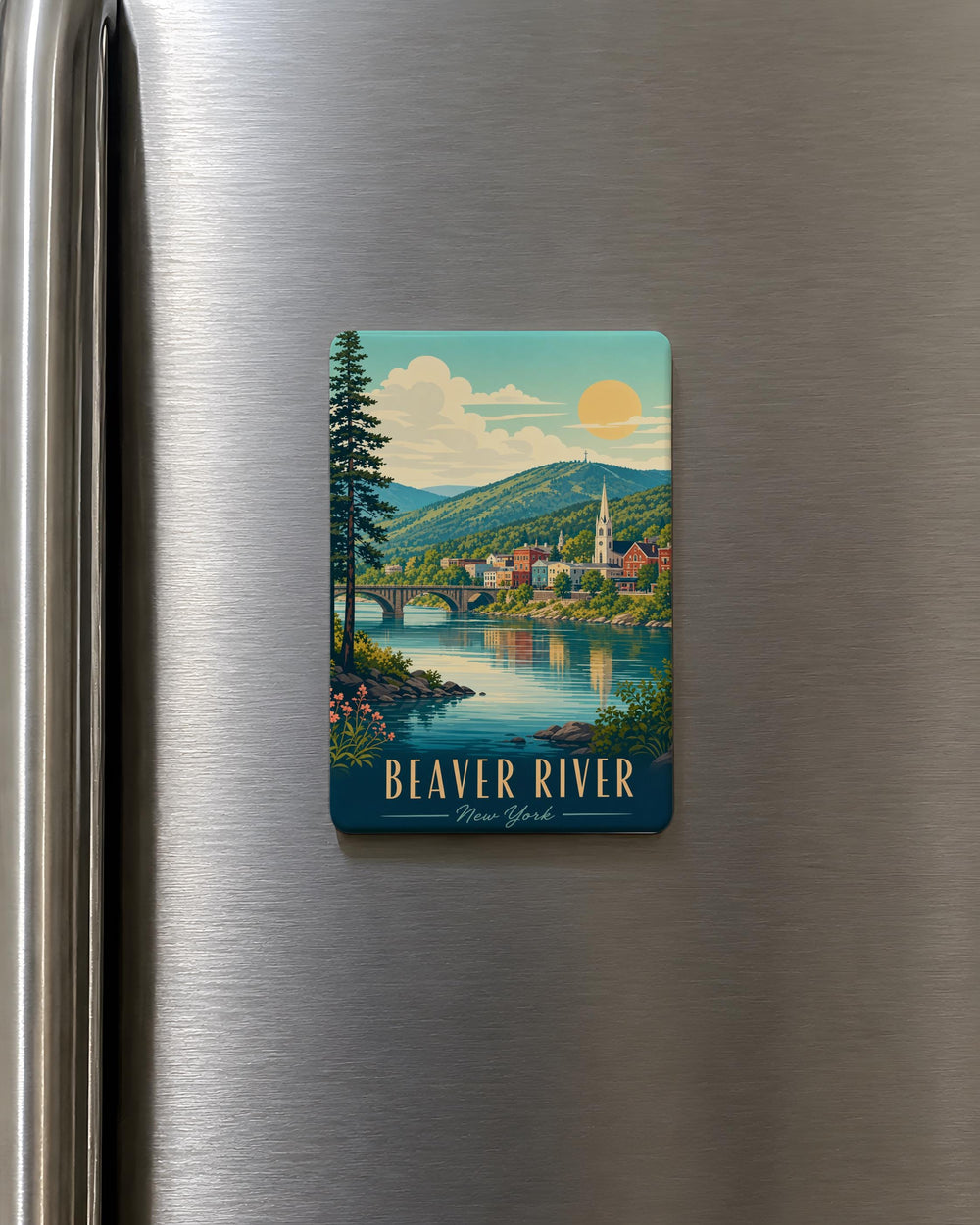 Beaver River Fridge Magnet, Beaver and River Nature Souvenir Magnet, Wildlife Outdoor Cabin Decor Magnet