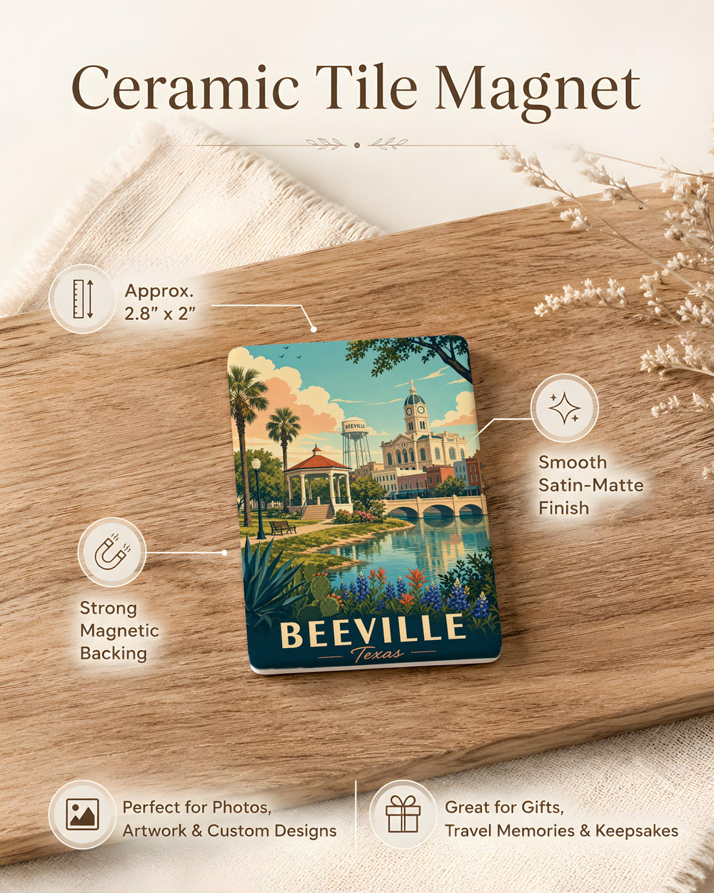 Beeville Texas Fridge Magnet, Beeville TX Souvenir Magnet, Texas Travel Gift, Bee County Keepsake, Hometown Refrigerator Magnet