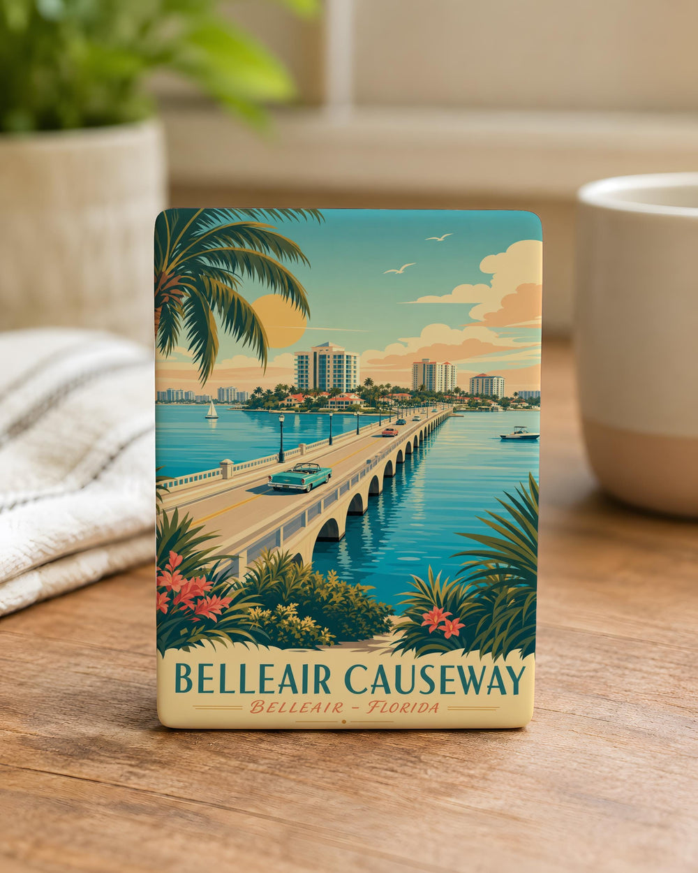 Belleair Causeway Fridge Magnet, Florida Coastal Bridge Souvenir, Tampa Bay Area Travel Keepsake Magnet