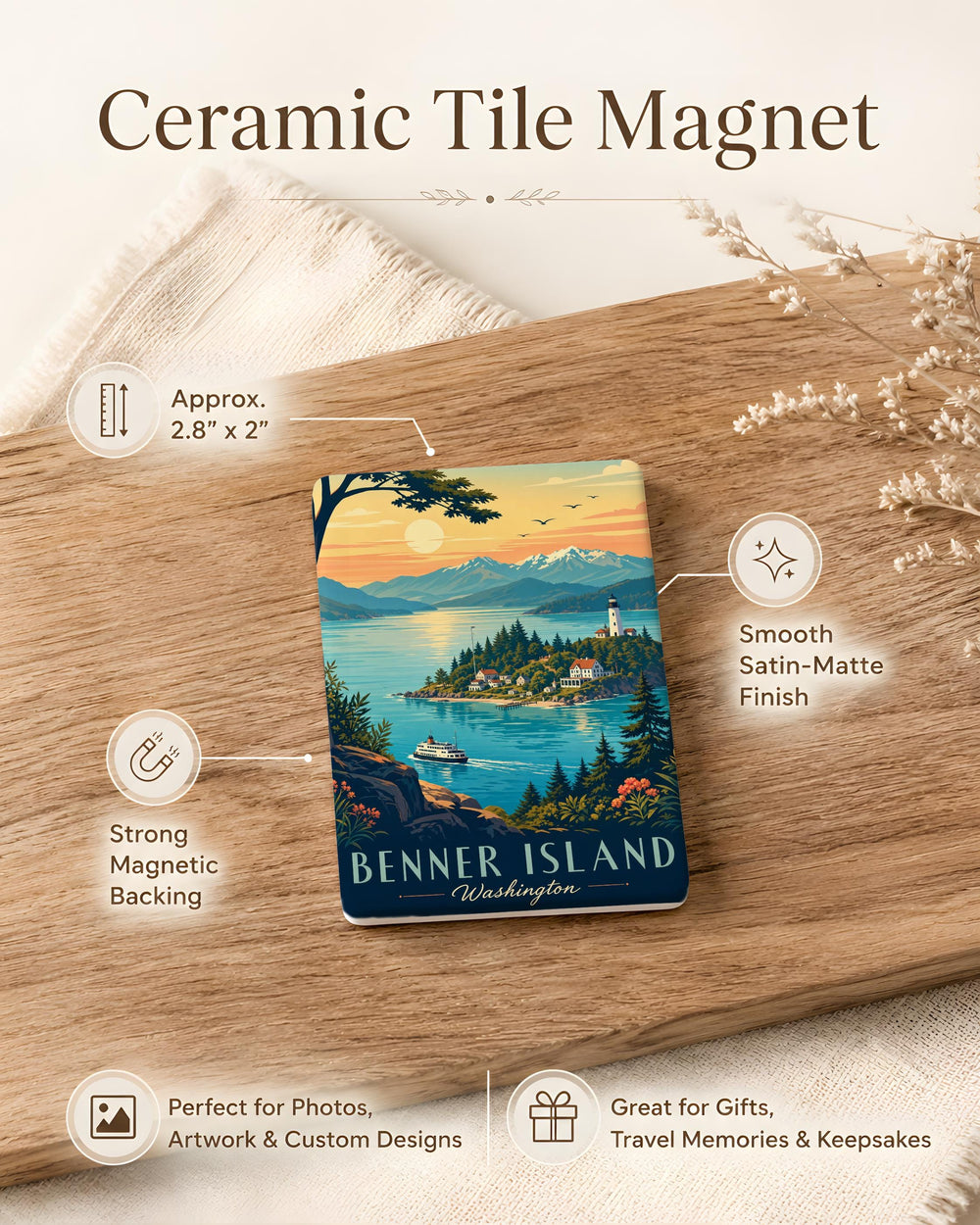 Benner Island Fridge Magnet, Benner Island Map Souvenir Magnet, Island Travel Keepsake, Coastal Landmark Refrigerator Magnet
