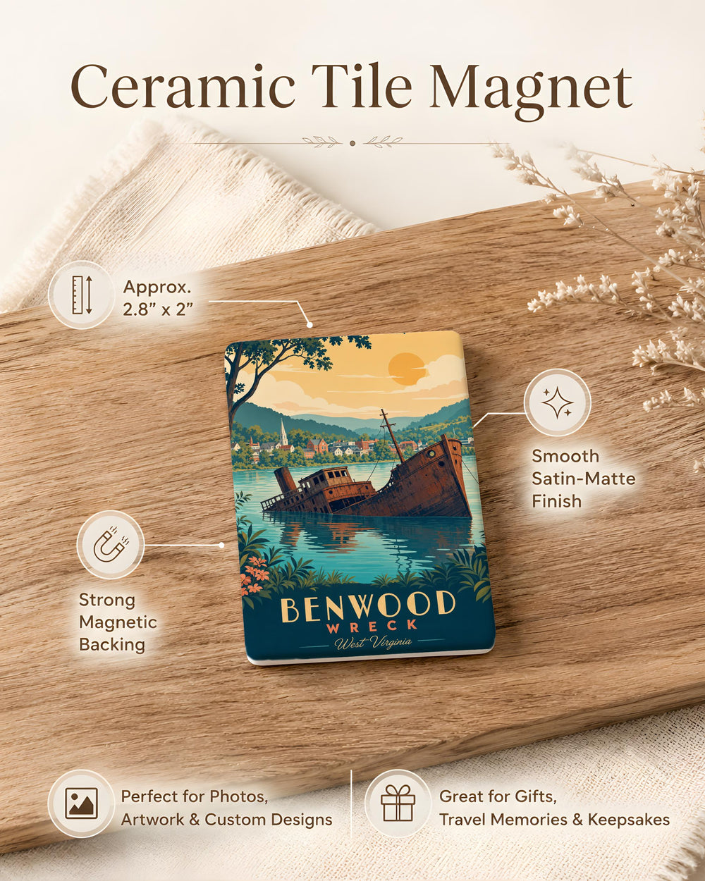 Benwood Wreck Fridge Magnet, Shipwreck Scene Souvenir Magnet, Nautical Coastal Decor Magnet