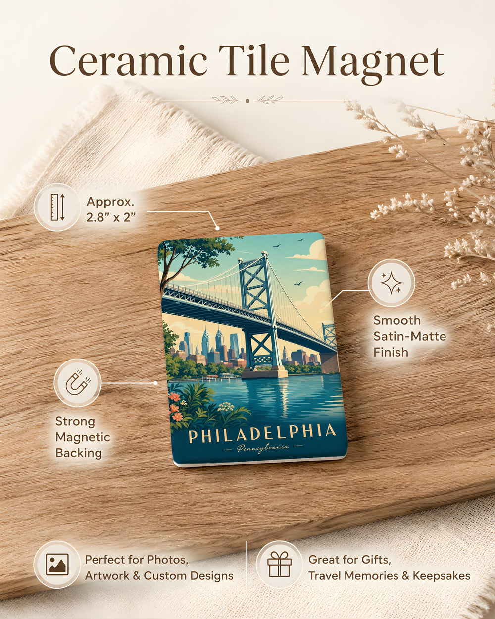 Betsy Ross Bridge Fridge Magnet, Philadelphia Pennsylvania Landmark Souvenir Magnet, Delaware River Bridge Gift