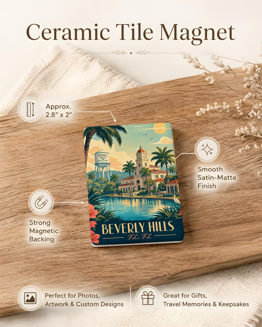 Beverly Hills Florida Fridge Magnet, Beverly Hills FL Souvenir Magnet, Travel Gift, Vacation Keepsake, Hometown Magnet